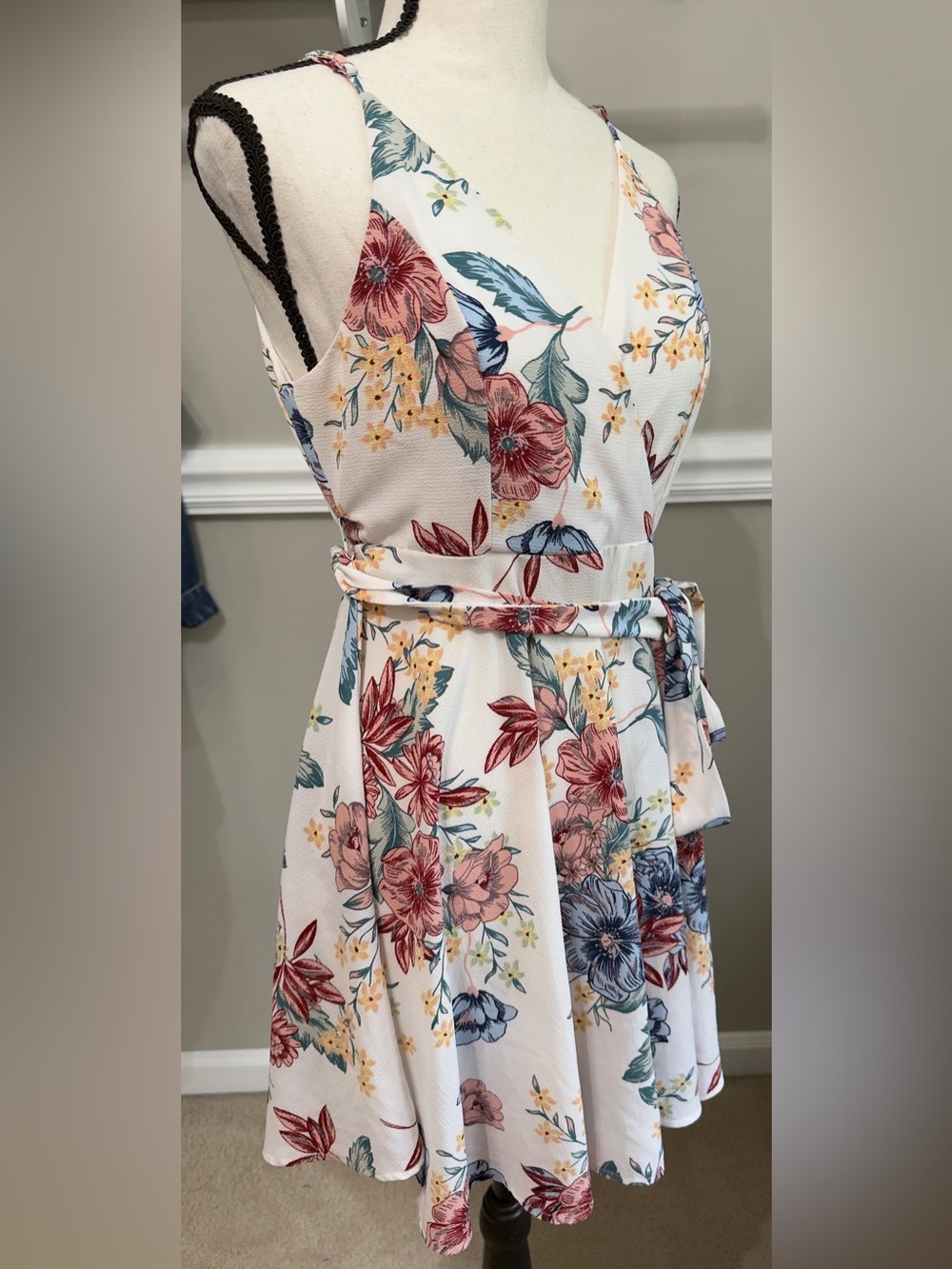 love J White Floral Wrap Dress with Pink, Blue & Yellow Accents 309 - Picture 4 of 7